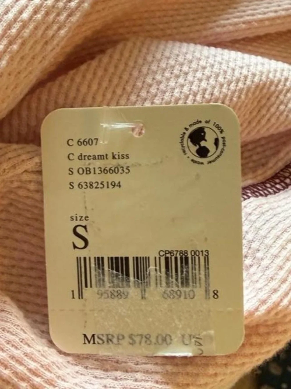 NWT Free People She’s Reversible Cuff Thermal Dreamt Kiss Waffle Top S